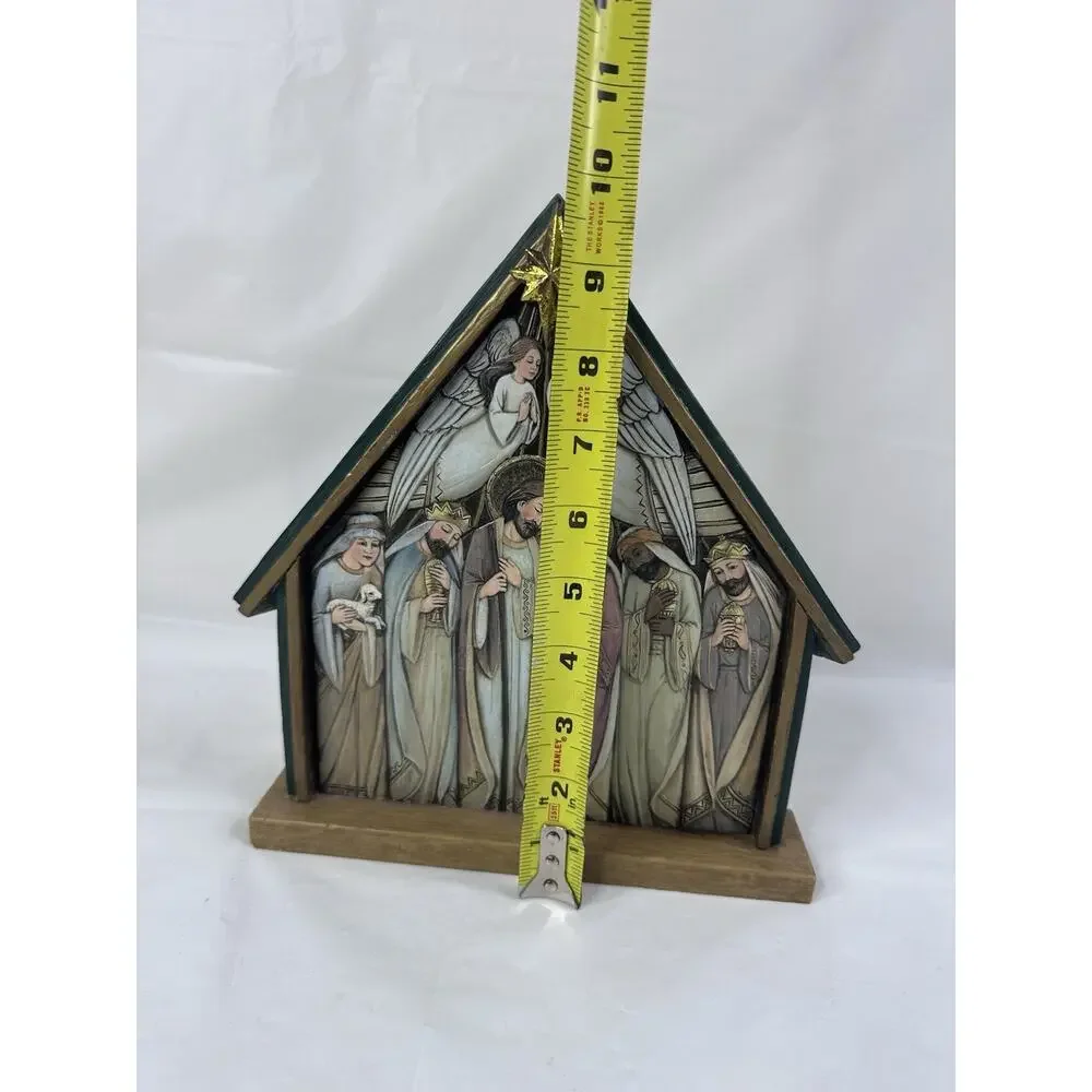 Hand Painted Relief Tile Nativity Holy Family Christmas Primitive Religious